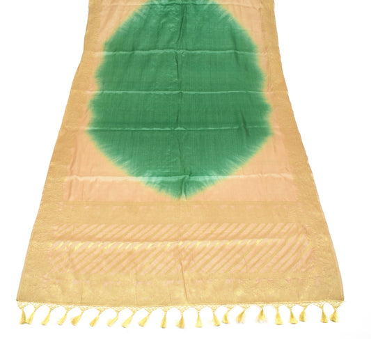 Sushila Vintage Green Brown Dupatta Pure Tussar Silk Zari Woven Long Stole Wrap