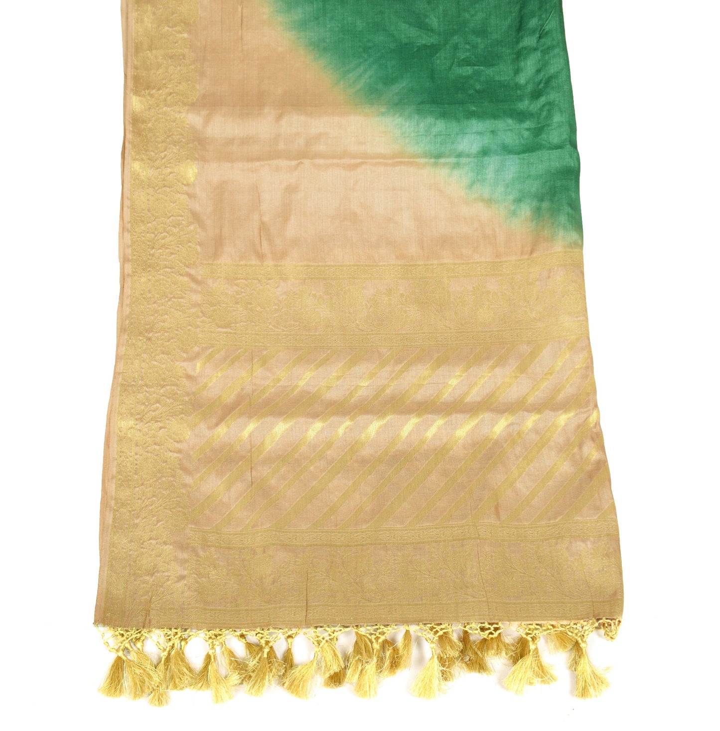Sushila Vintage Green Brown Dupatta Pure Tussar Silk Zari Woven Long Stole Wrap