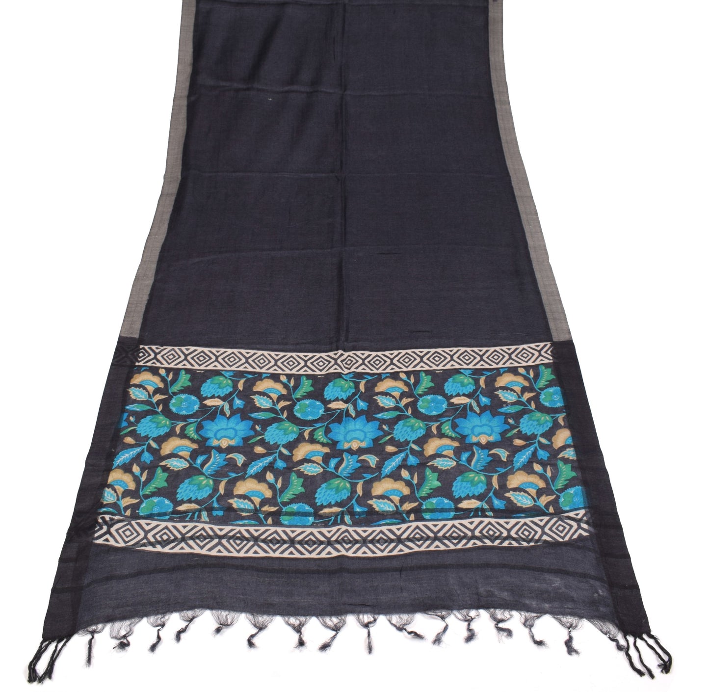 Sushila Vintage Black Floral Dupatta Pure Woolen Printed Woven Soft Long Stole