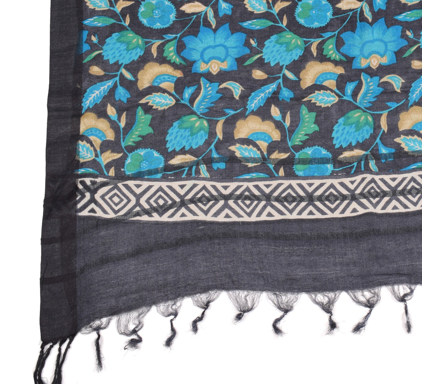 Sushila Vintage Black Floral Dupatta Pure Woolen Printed Woven Soft Long Stole