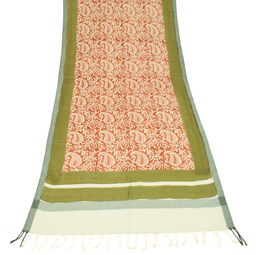 Sushila Vintage  Pure Woolen Dupatta Cream Brown Hand Block Printed Long Stole