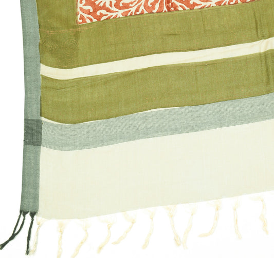 Sushila Vintage  Pure Woolen Dupatta Cream Brown Hand Block Printed Long Stole
