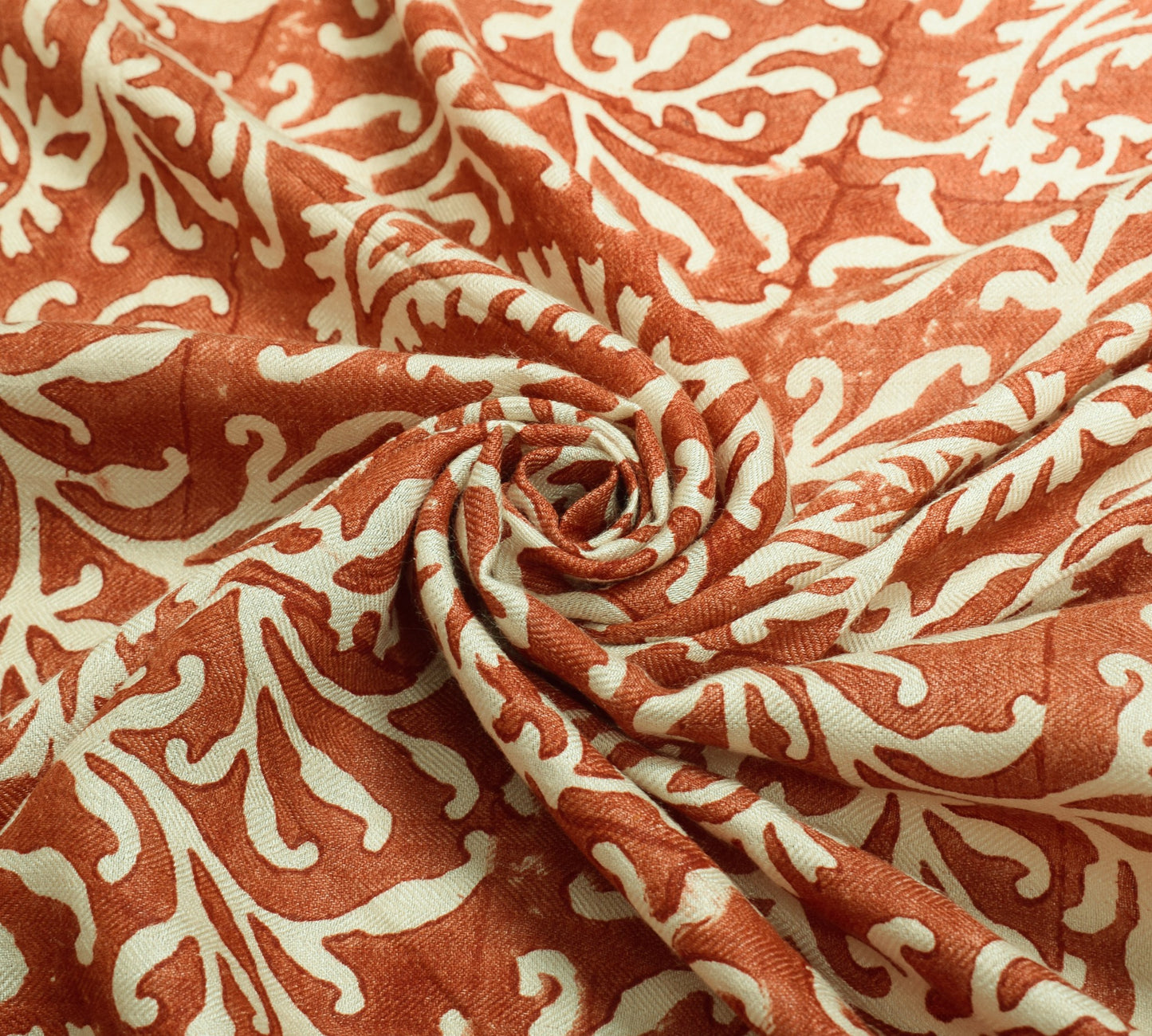 Sushila Vintage  Pure Woolen Dupatta Cream Brown Hand Block Printed Long Stole
