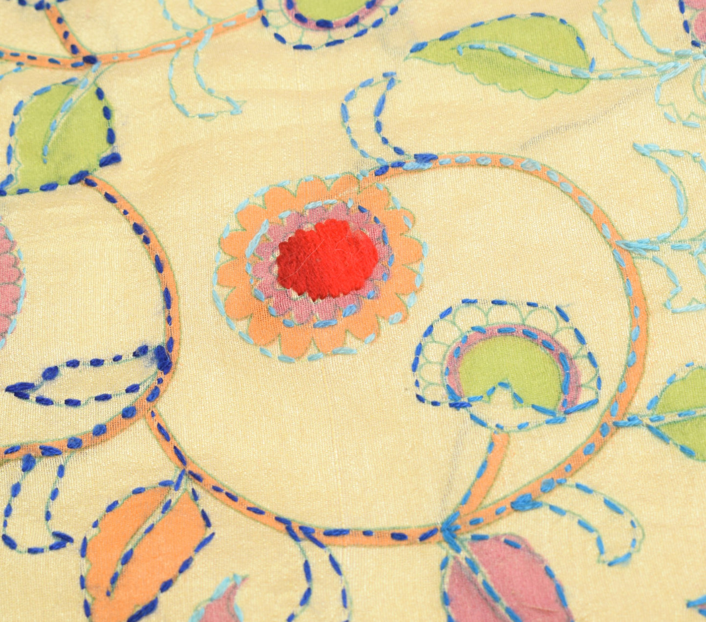 Sushila Vintage Kutch Kantha Work Dupatta Art Silk Folk Women and Bird LongStole