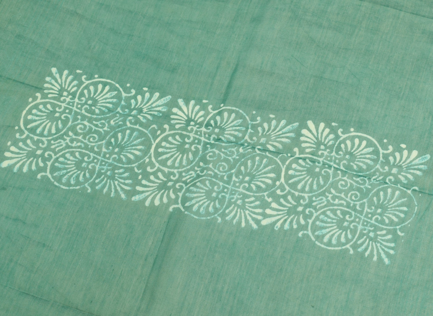 Sushila Vintage Teal Green Dupatta Pure Cotton Silk Floral Hand Block Long Stole
