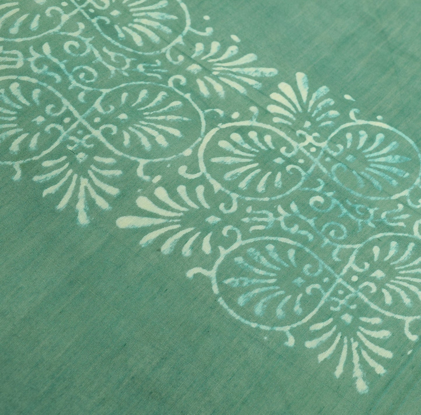 Sushila Vintage Teal Green Dupatta Pure Cotton Silk Floral Hand Block Long Stole
