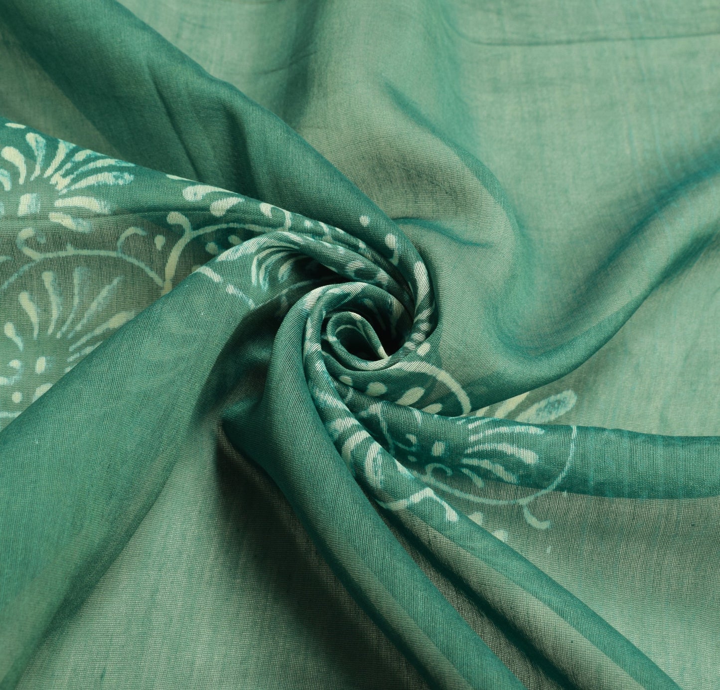 Sushila Vintage Teal Green Dupatta Pure Cotton Silk Floral Hand Block Long Stole