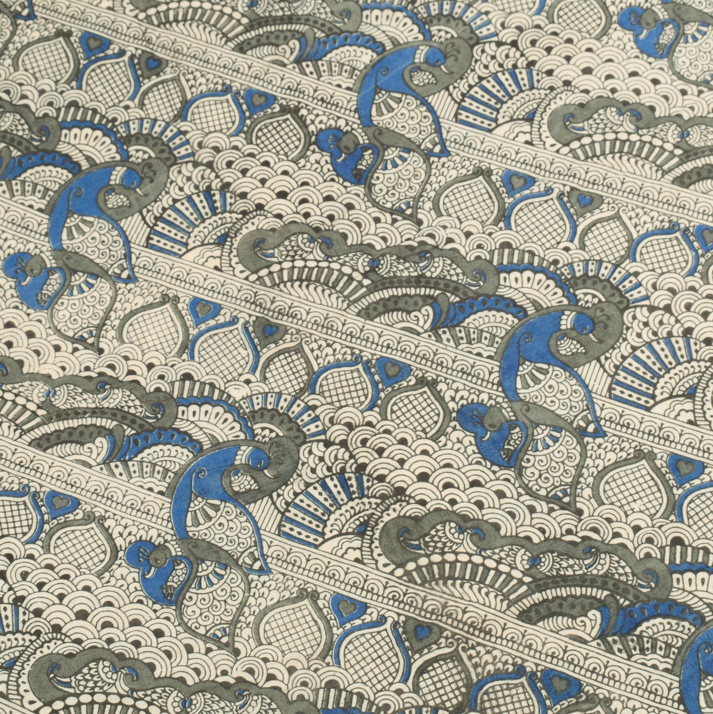 Sushila Vintage Handmade Kalamkari Dupatta Pure Cotton Cream Black Long Stole