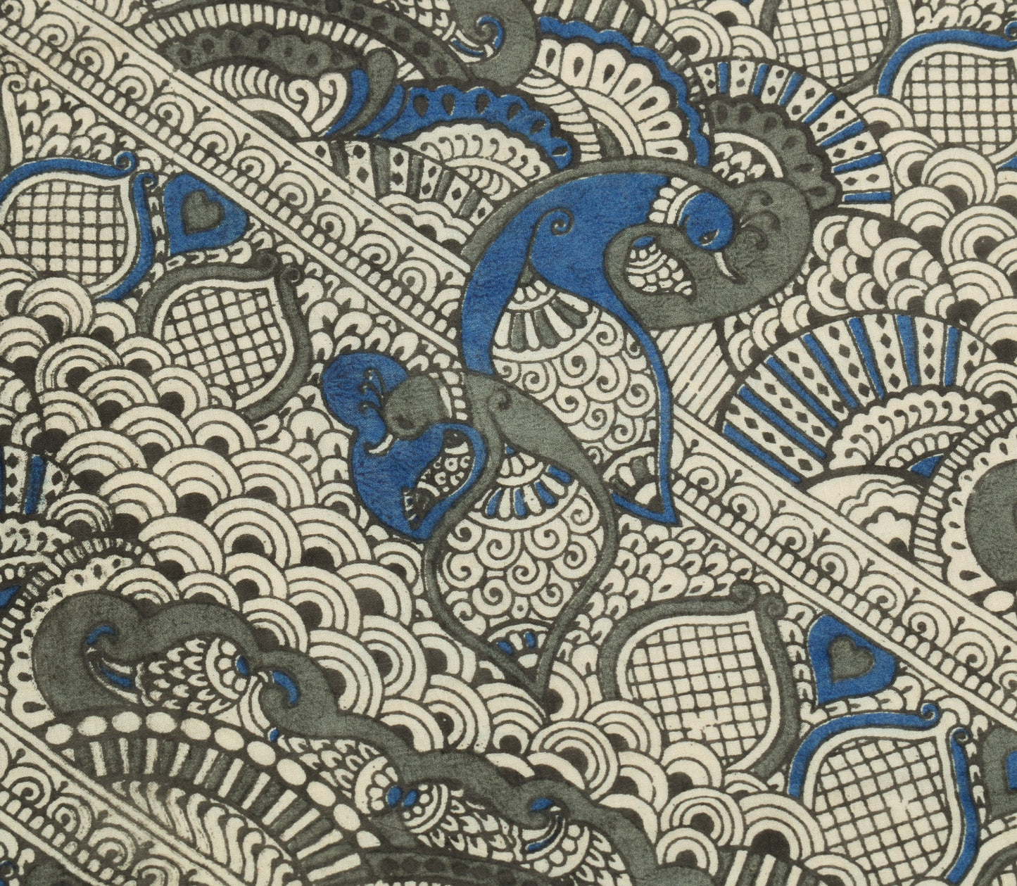 Sushila Vintage Handmade Kalamkari Dupatta Pure Cotton Cream Black Long Stole