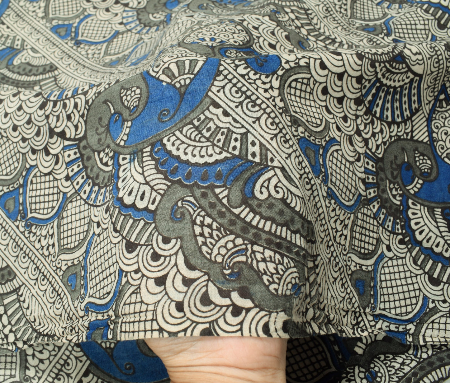 Sushila Vintage Handmade Kalamkari Dupatta Pure Cotton Cream Black Long Stole