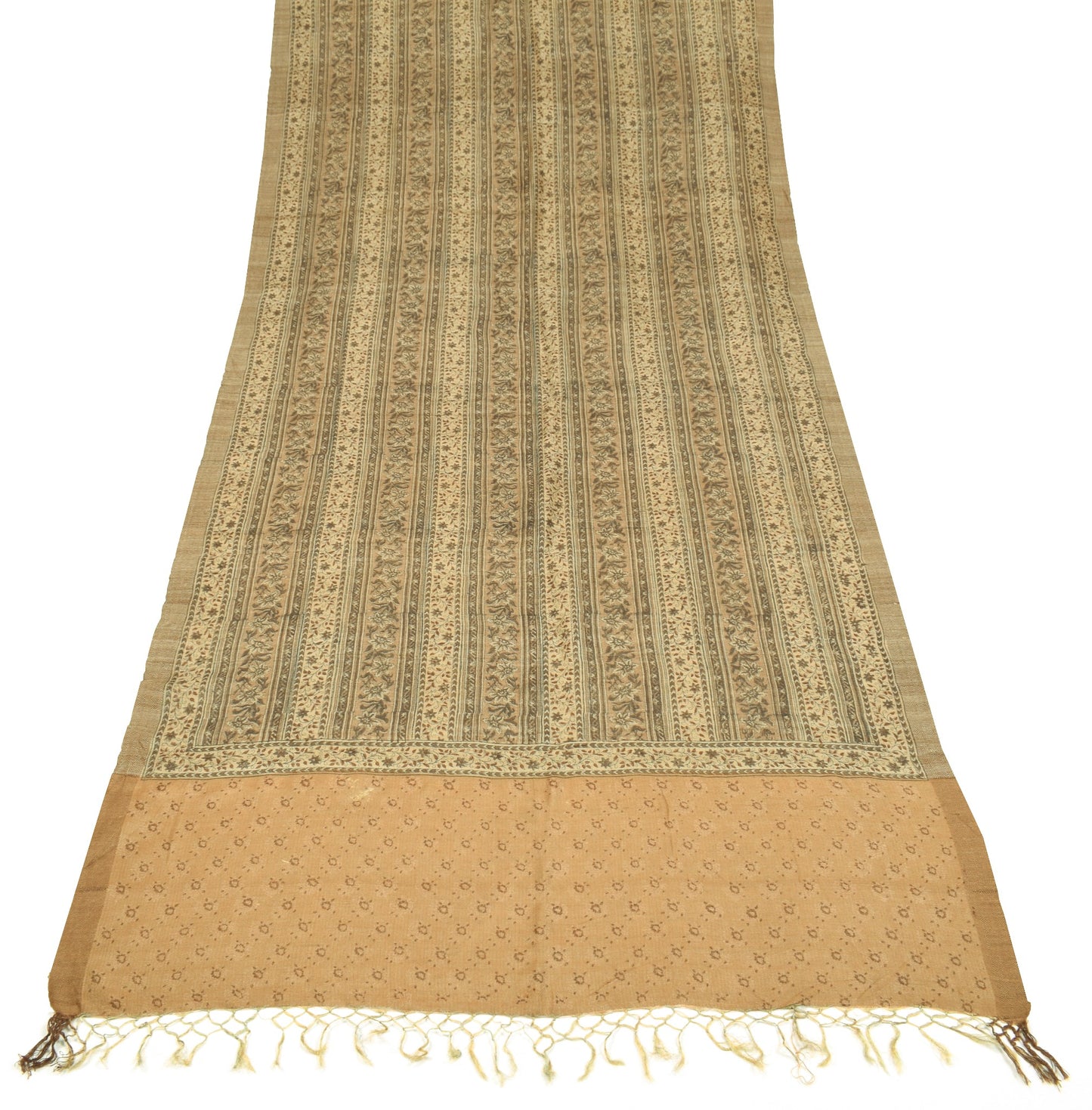 Sushila Vintage Pure Woolen Dupatta Soft Brown Hand Block Printed Long Stole
