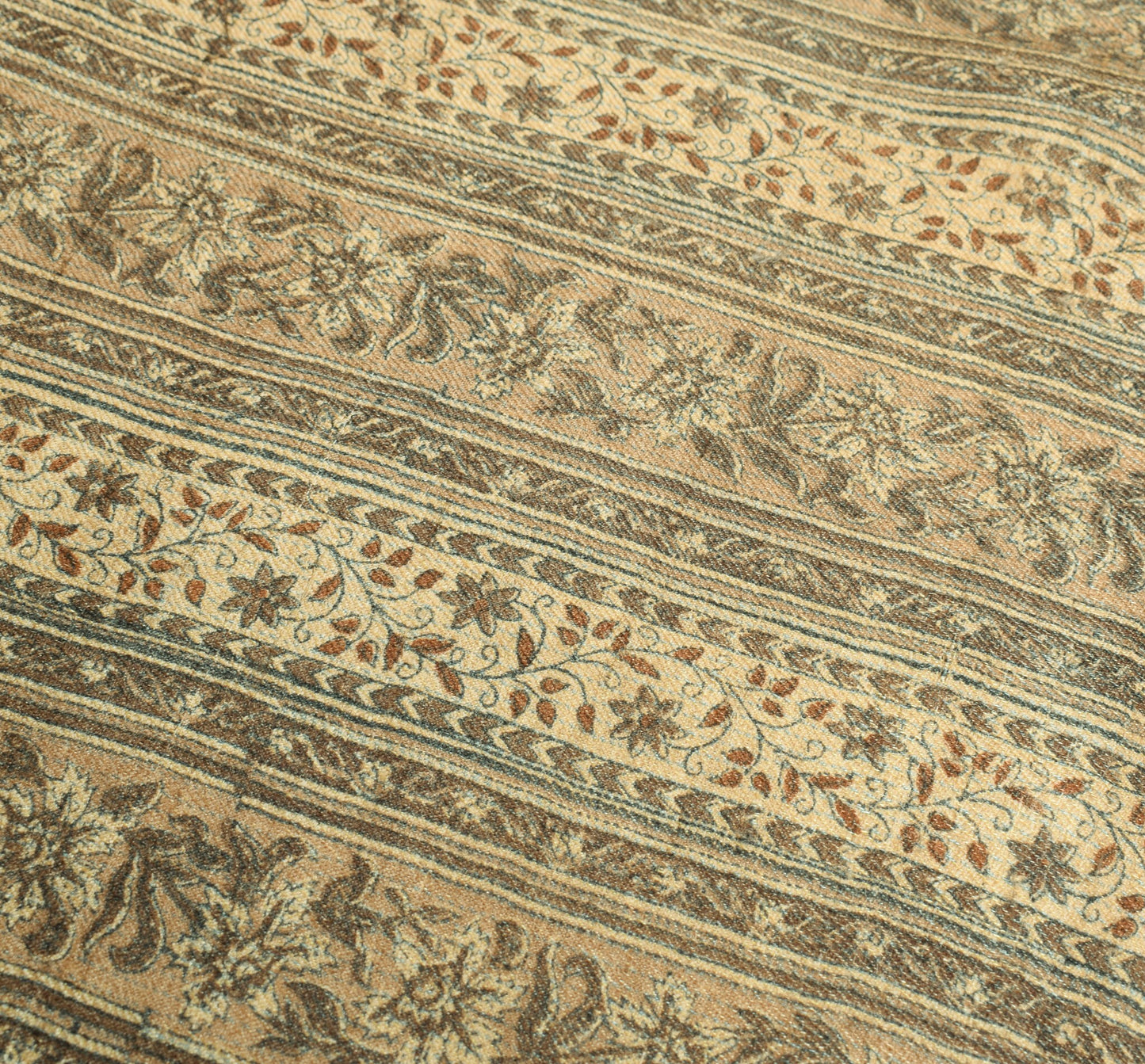 Sushila Vintage Pure Woolen Dupatta Soft Brown Hand Block Printed Long Stole