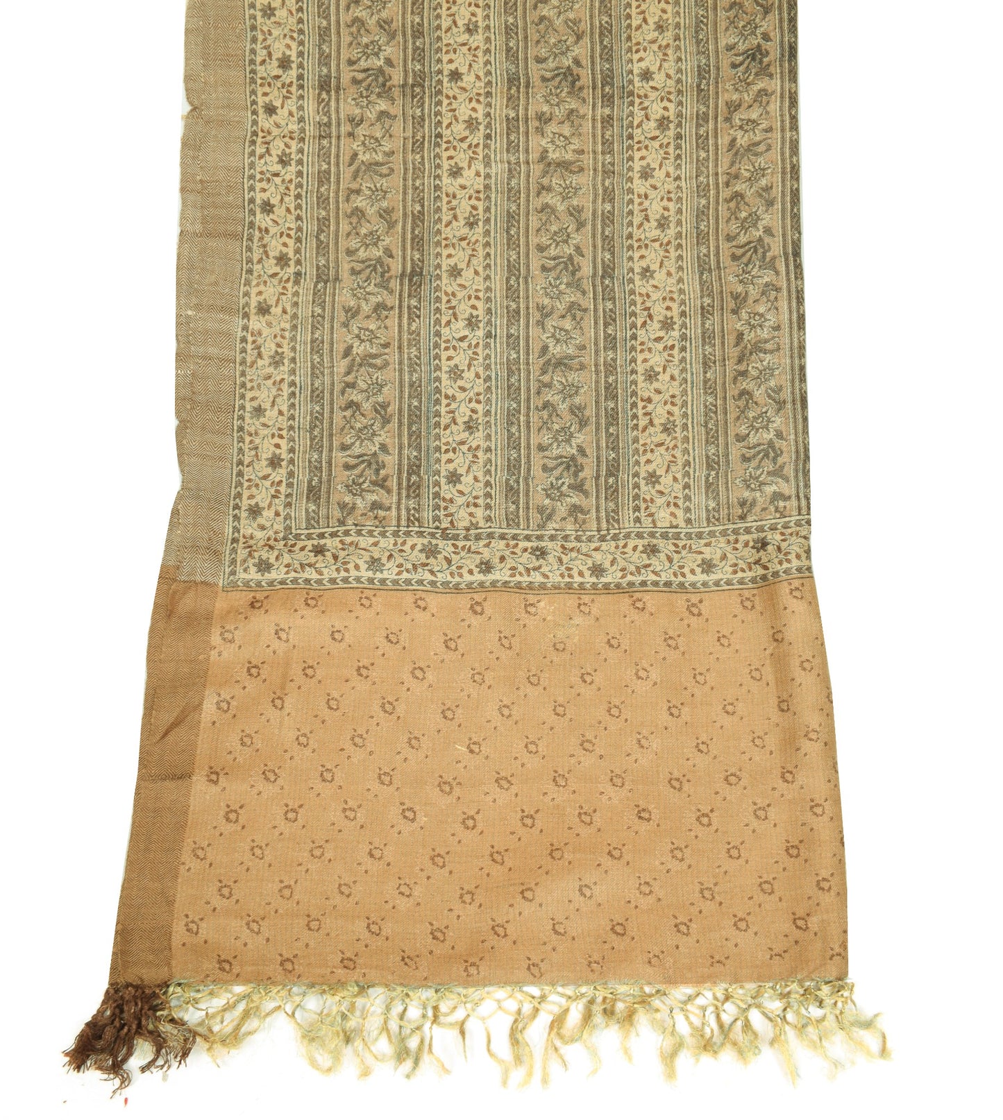 Sushila Vintage Pure Woolen Dupatta Soft Brown Hand Block Printed Long Stole