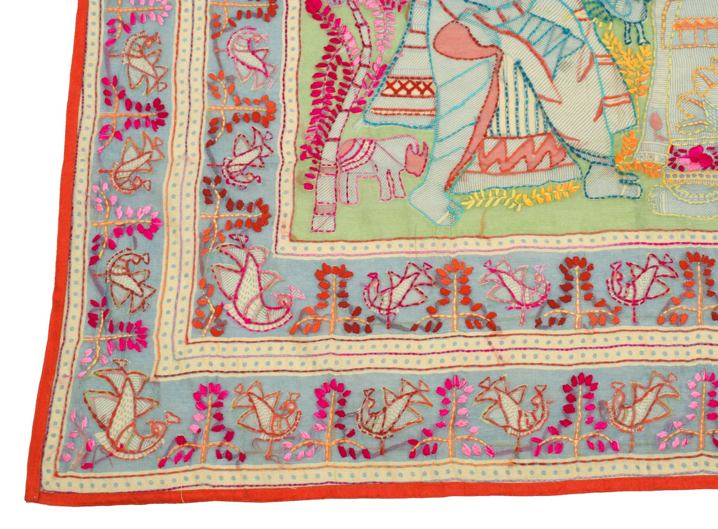 Sushila Vintage Green Handmade Dupatta Madhubani Art Chanderi Cotton Long Stole