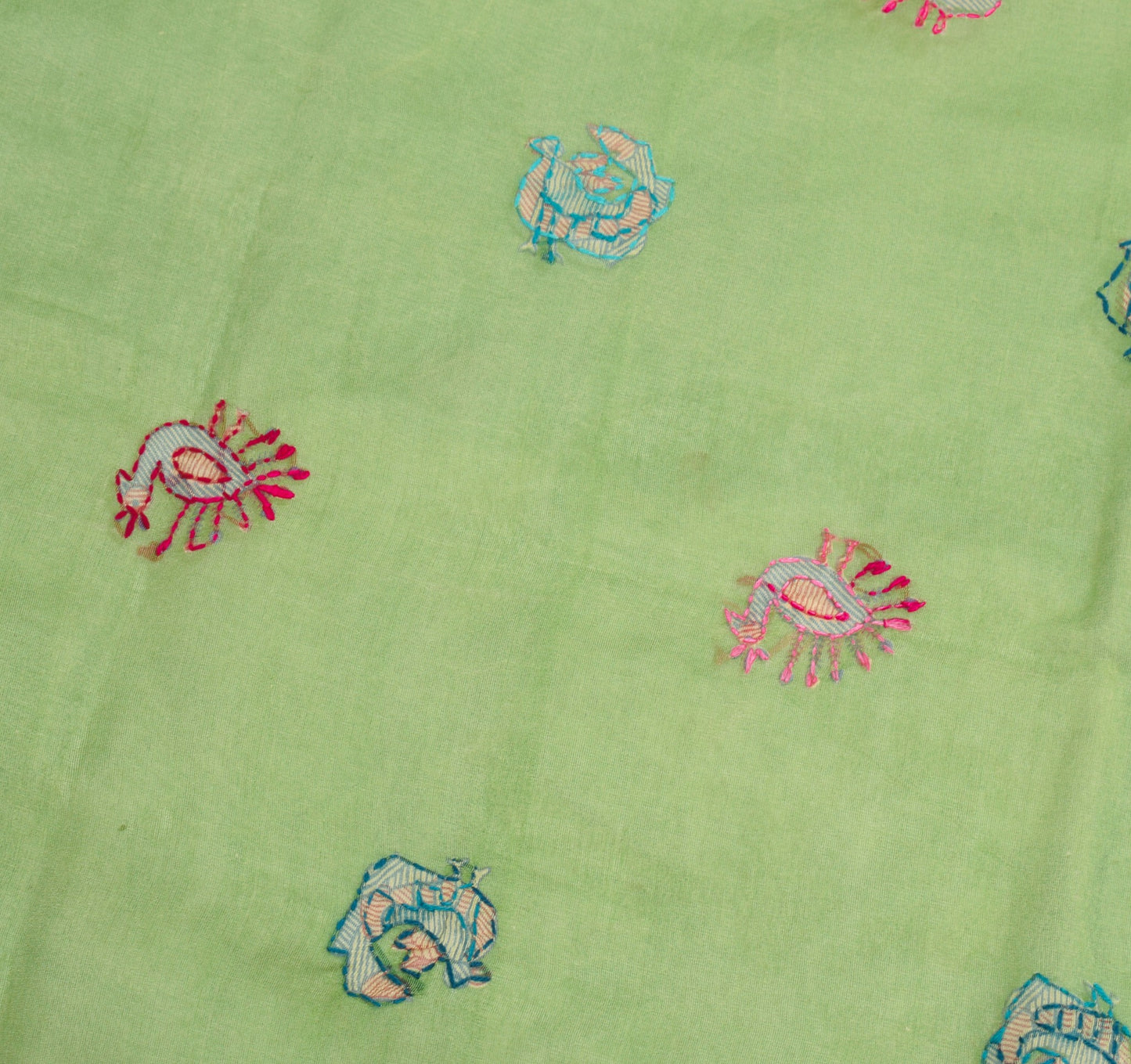 Sushila Vintage Green Handmade Dupatta Madhubani Art Chanderi Cotton Long Stole