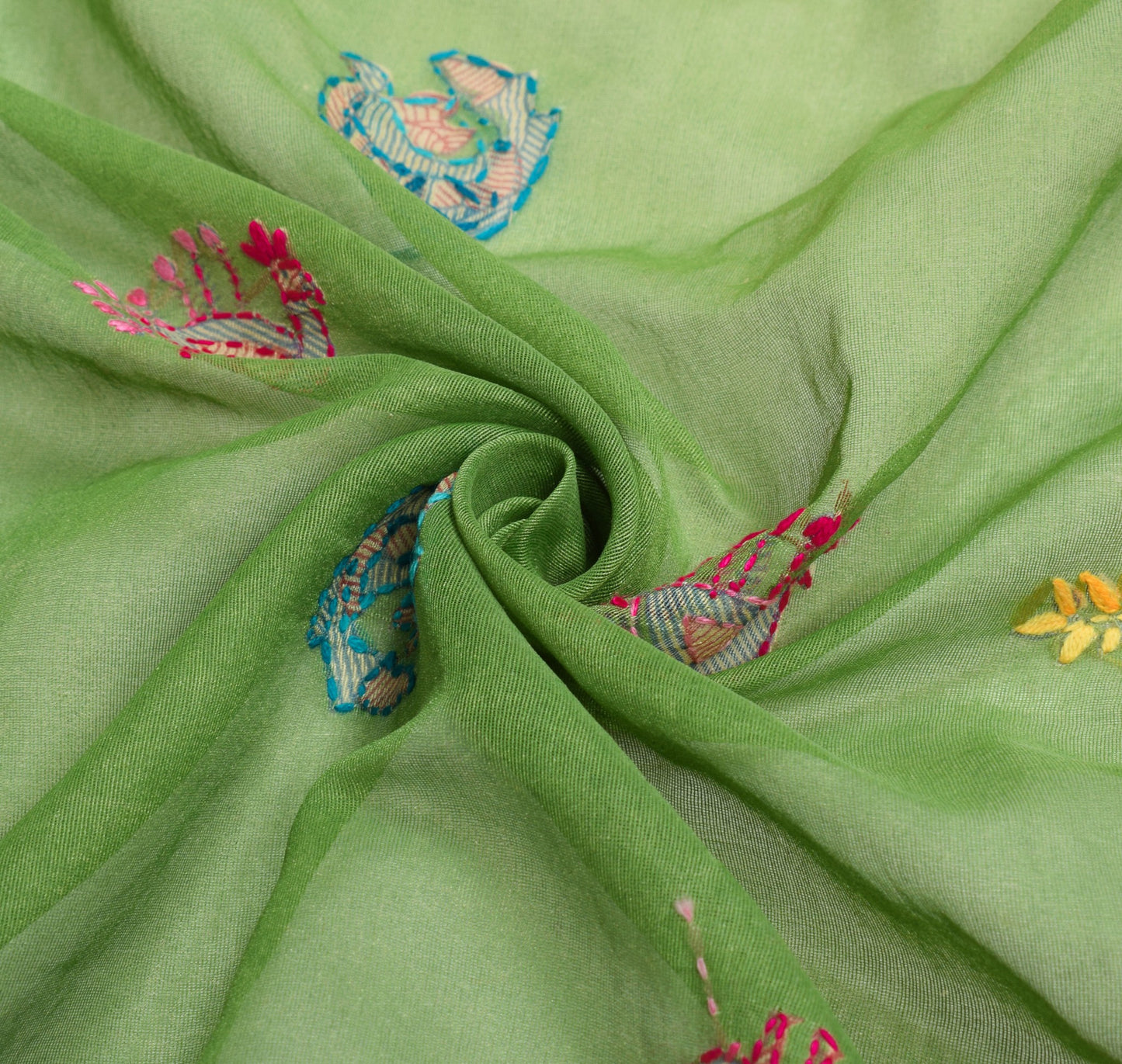 Sushila Vintage Green Handmade Dupatta Madhubani Art Chanderi Cotton Long Stole