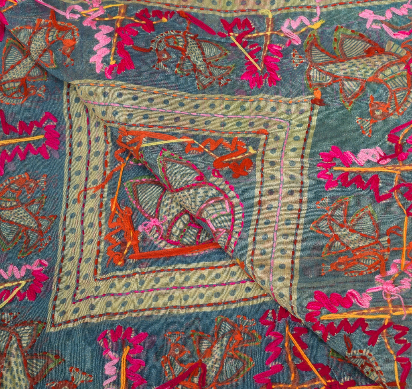 Sushila Vintage Green Handmade Dupatta Madhubani Art Chanderi Cotton Long Stole