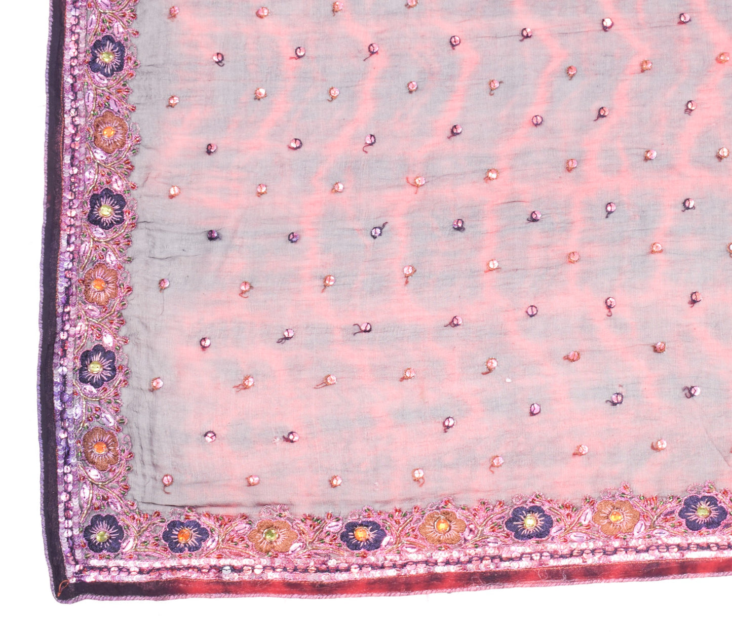 Sushila Vintage Tie-Dye Red Black Dupatta Pure Chiffon Silk Hand Work Long Stole