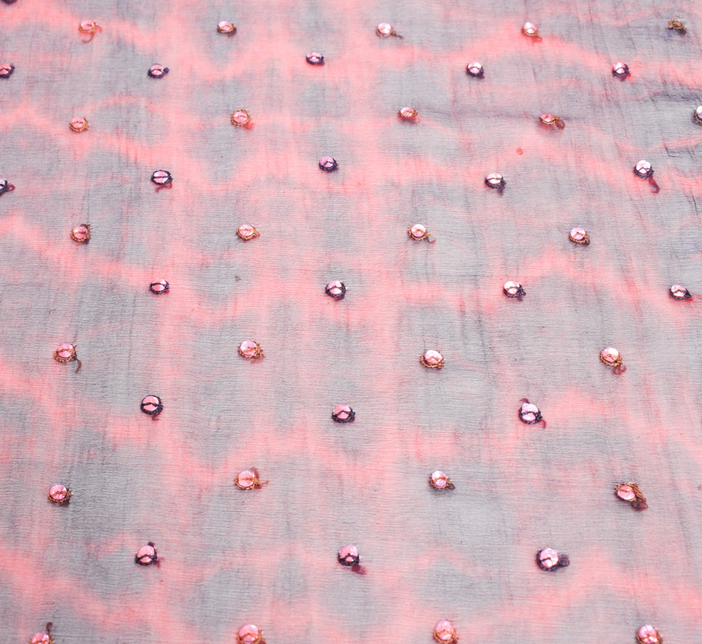 Sushila Vintage Tie-Dye Red Black Dupatta Pure Chiffon Silk Hand Work Long Stole