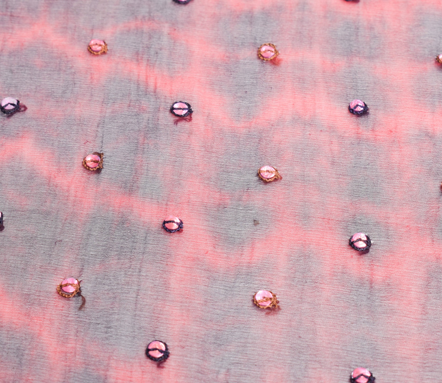 Sushila Vintage Tie-Dye Red Black Dupatta Pure Chiffon Silk Hand Work Long Stole