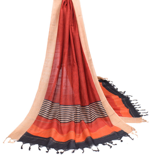 Sushila Vintage Red Stripe Dupatta Pure Cotton Silk Woven Block Print Long Stole