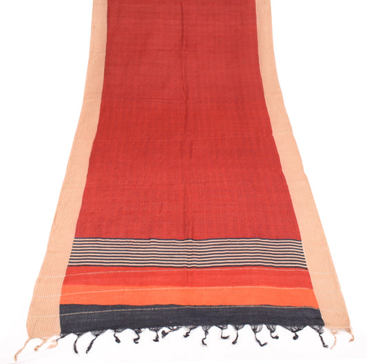 Sushila Vintage Red Stripe Dupatta Pure Cotton Silk Woven Block Print Long Stole