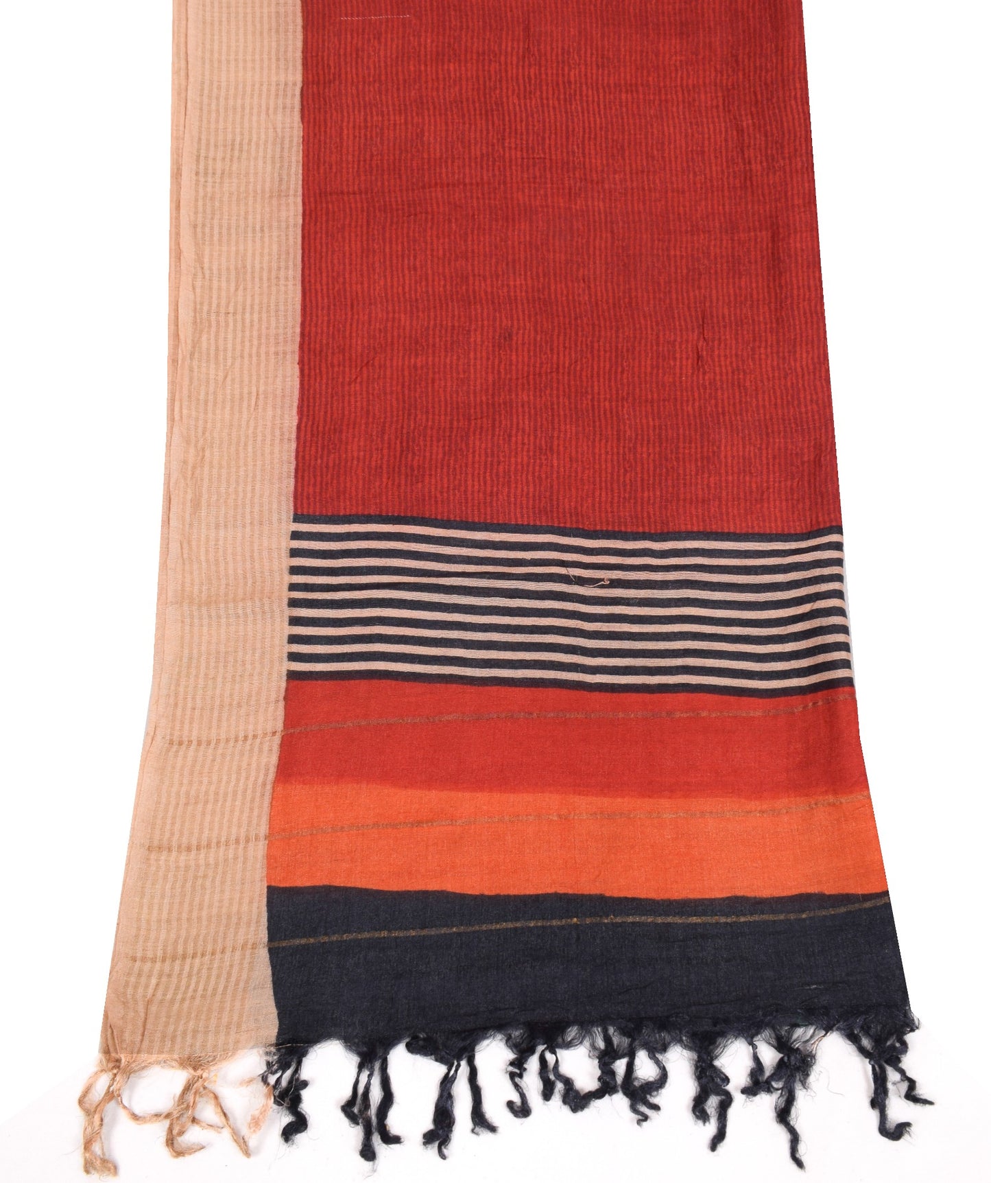 Sushila Vintage Red Stripe Dupatta Pure Cotton Silk Woven Block Print Long Stole
