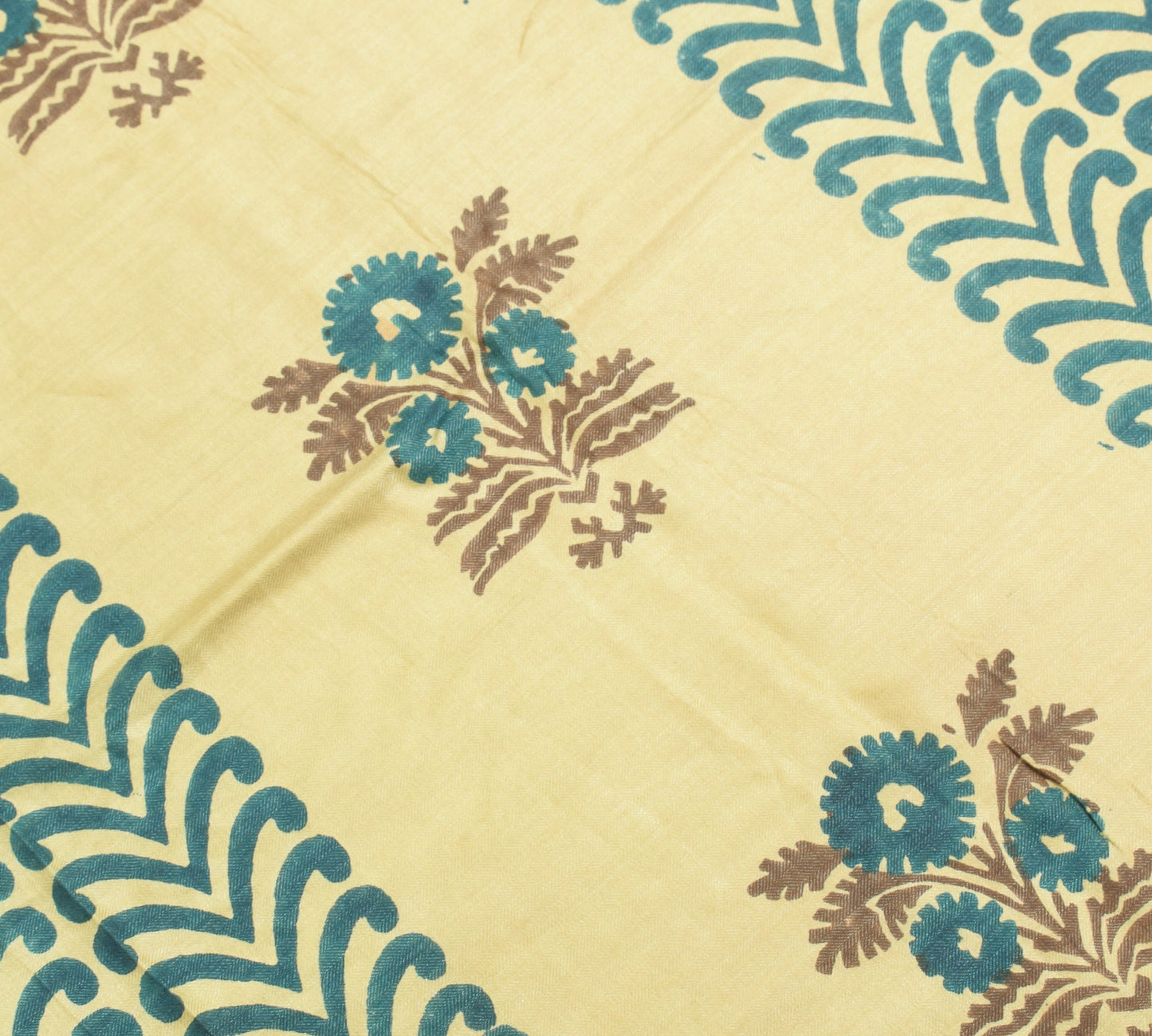 Sushila Vintage Hand Block Printed Dupatta Cream Pure Woolen Shawl Long Stole