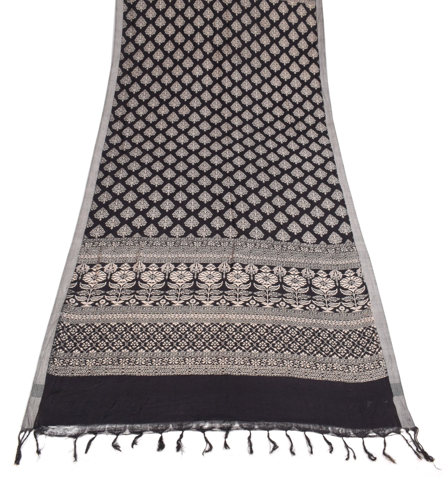Sushila Vintage Floral Black Dupatta Printed Pure Woolen Shawl Soft Long Stole