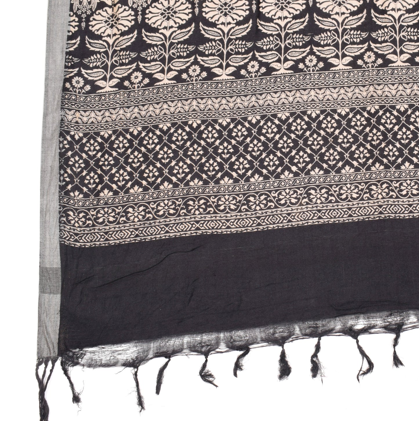 Sushila Vintage Floral Black Dupatta Printed Pure Woolen Shawl Soft Long Stole