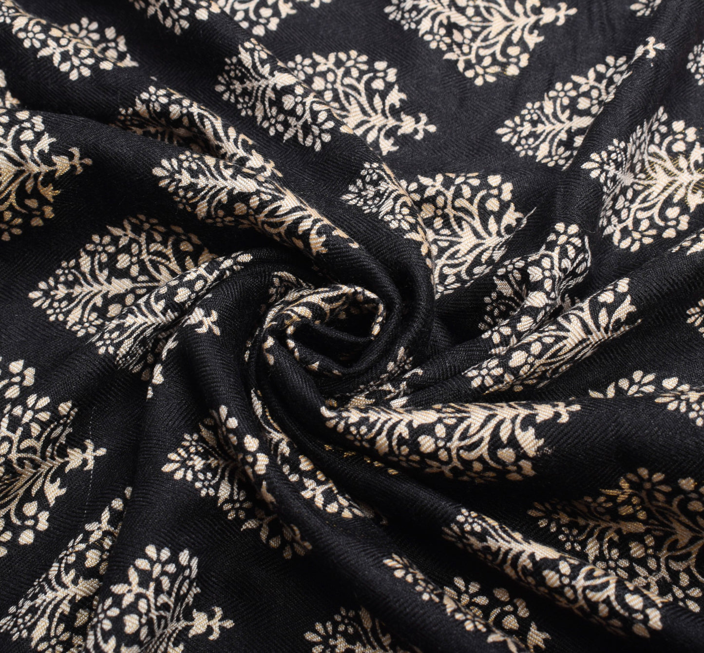 Sushila Vintage Floral Black Dupatta Printed Pure Woolen Shawl Soft Long Stole