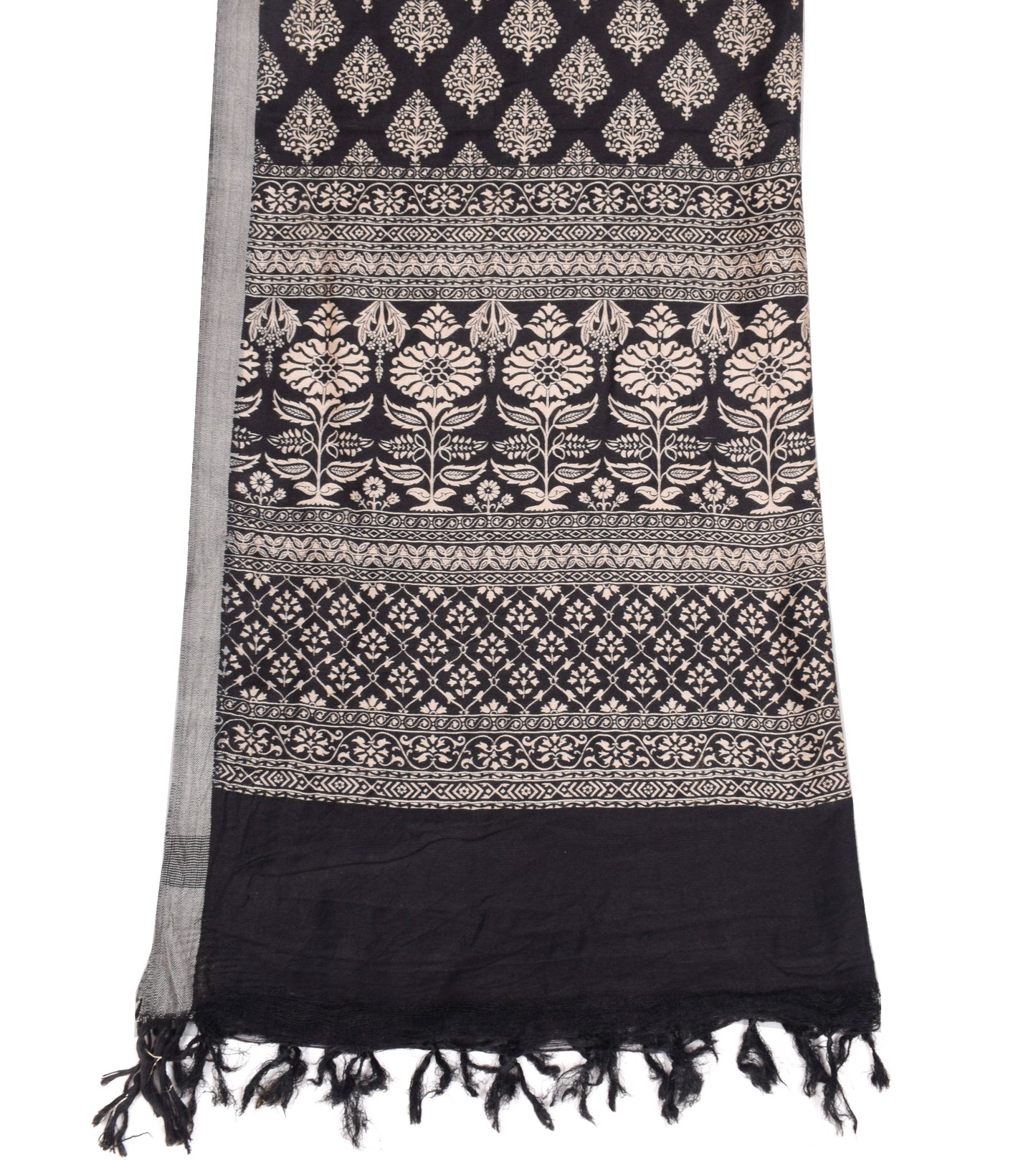 Sushila Vintage Floral Black Dupatta Printed Pure Woolen Shawl Soft Long Stole