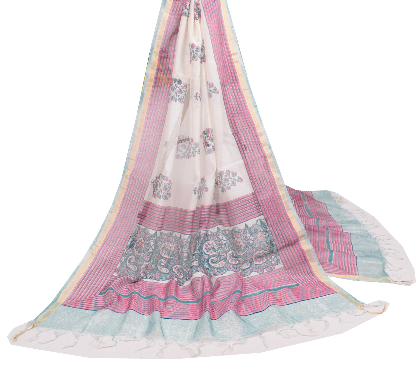 Sushila Vintage Hand Block Printed Dupatta Pure Cotton Silk Floral Long Stole