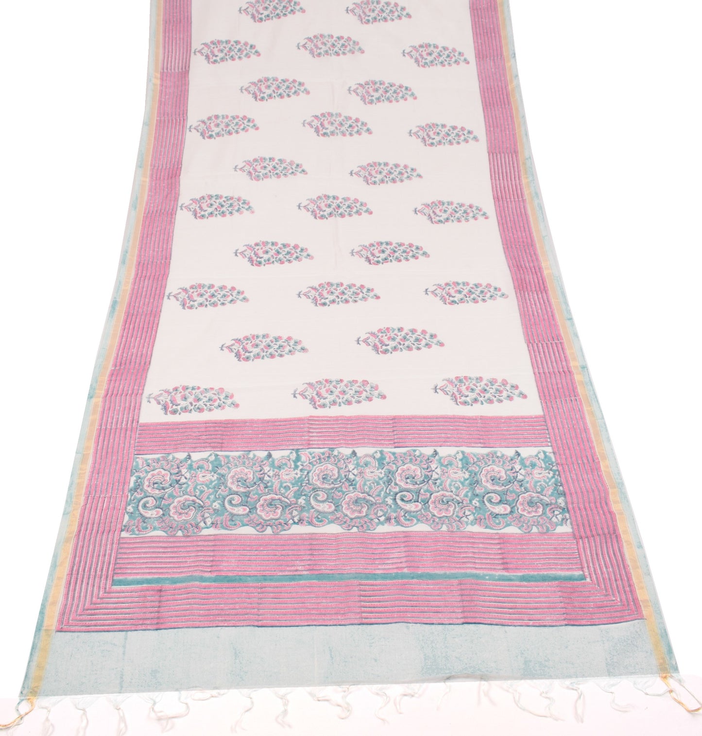 Sushila Vintage Hand Block Printed Dupatta Pure Cotton Silk Floral Long Stole