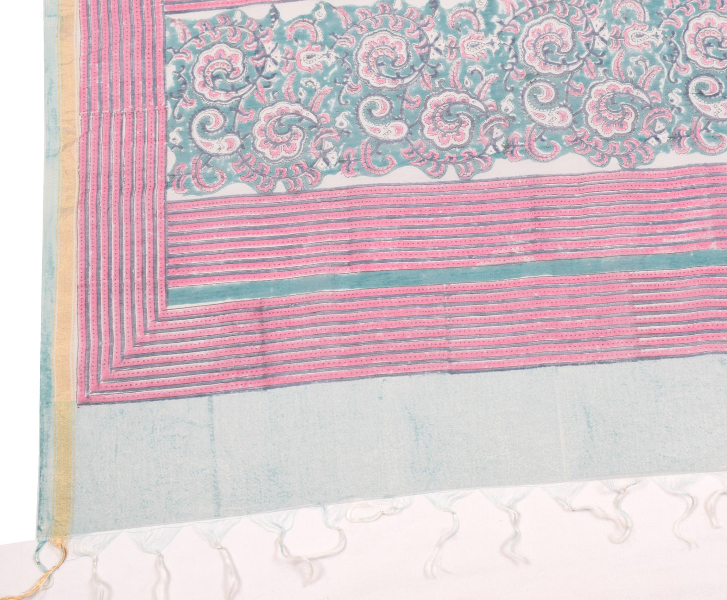 Sushila Vintage Hand Block Printed Dupatta Pure Cotton Silk Floral Long Stole