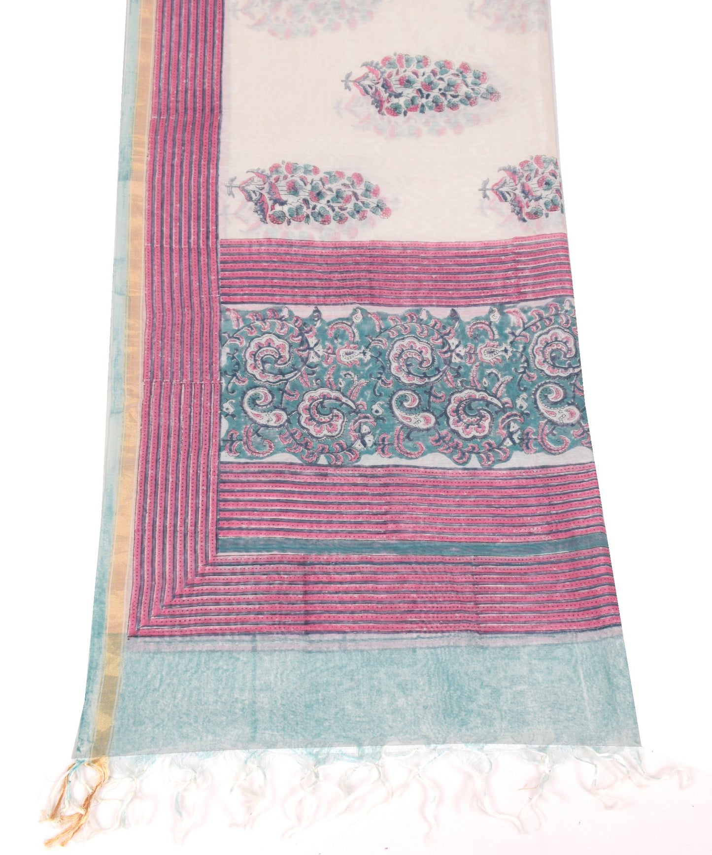 Sushila Vintage Hand Block Printed Dupatta Pure Cotton Silk Floral Long Stole