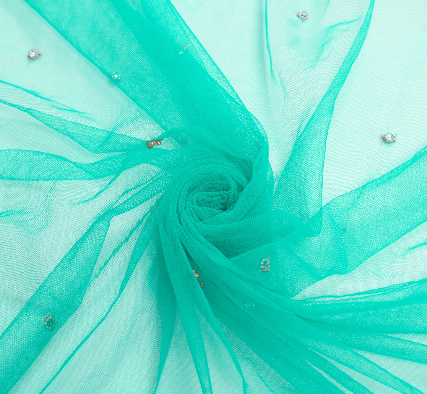 Sushila Vintage Turq. Green Plain Dupatta with Hand Beaded Border Net Long Stole