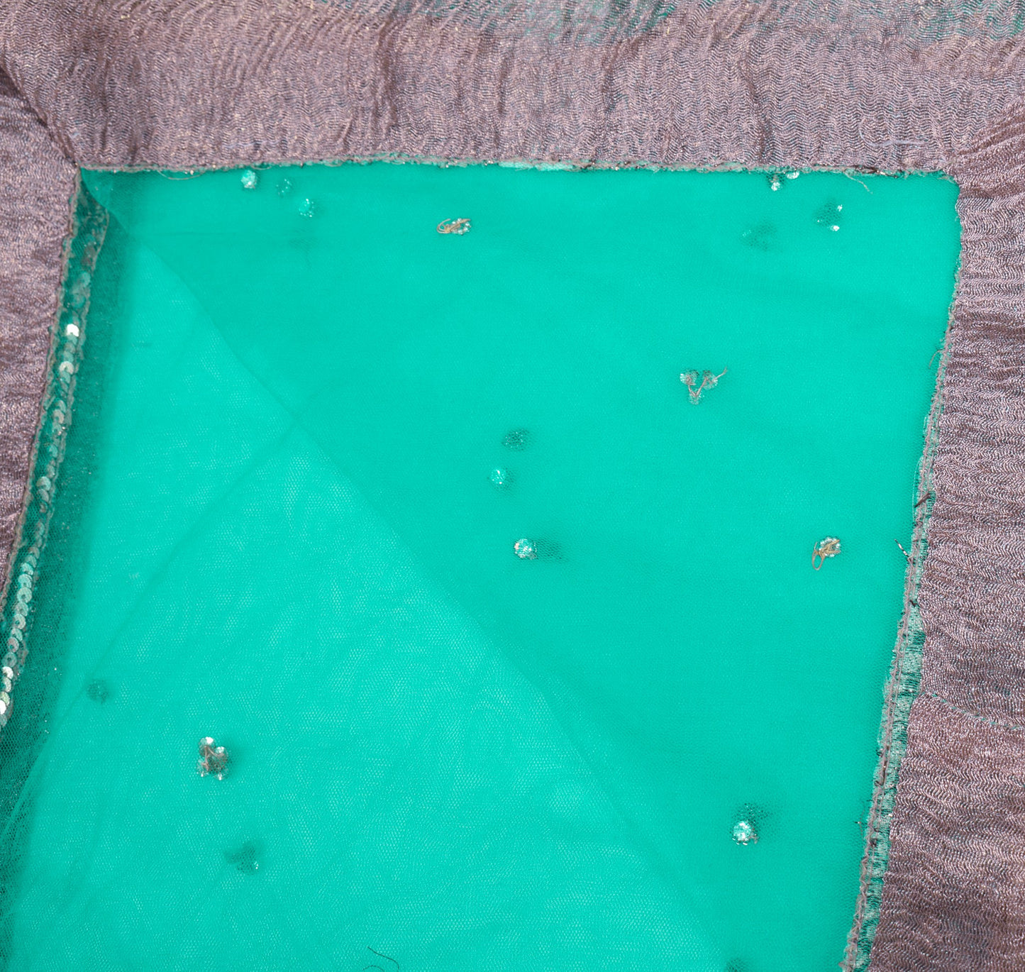 Sushila Vintage Turq. Green Plain Dupatta with Hand Beaded Border Net Long Stole