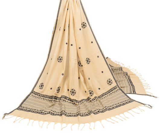 Sushila Vintage Hand Embroidered Dupatta 100% Pure Cotton Floral Soft Long Stole