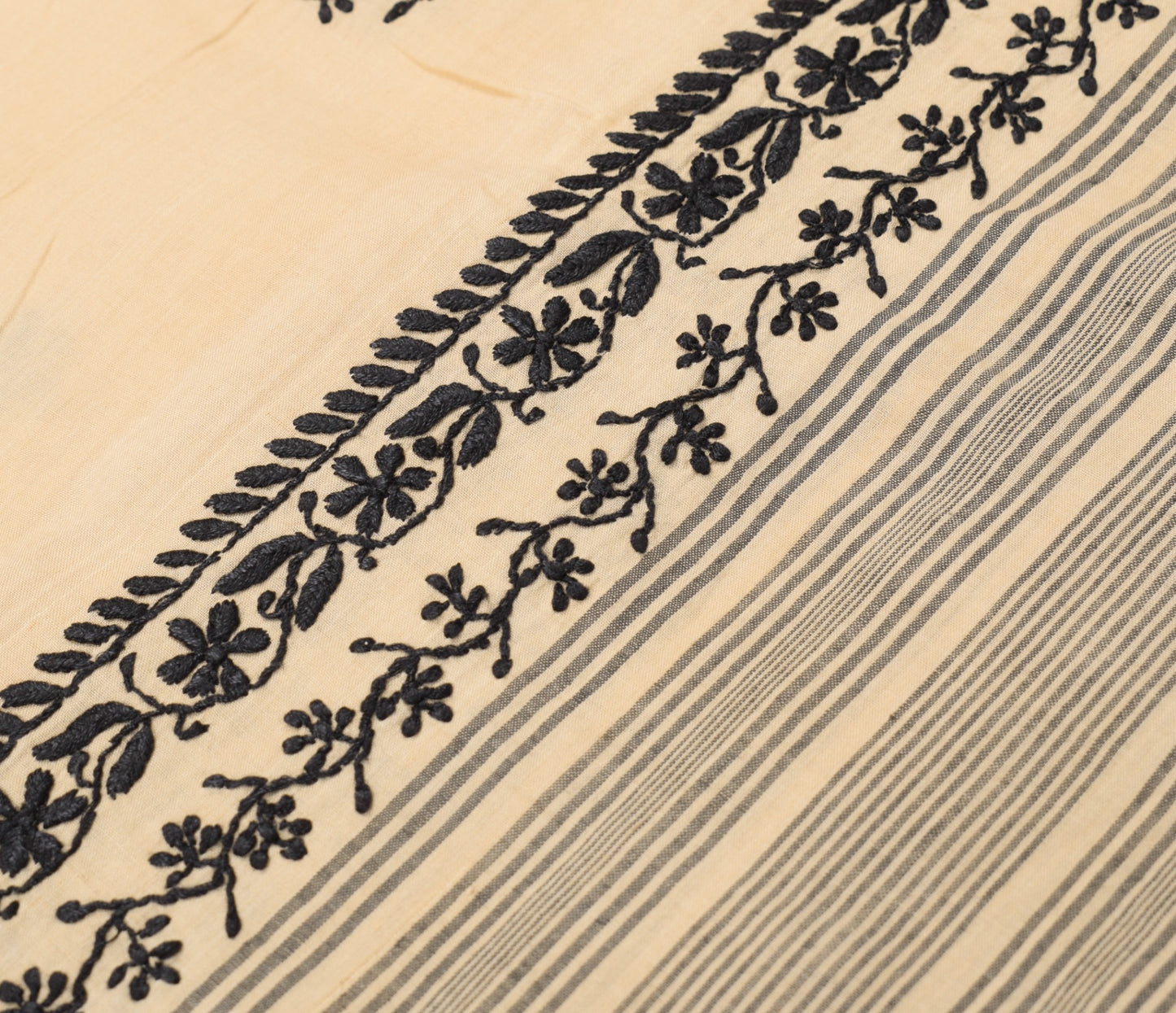 Sushila Vintage Hand Embroidered Dupatta 100% Pure Cotton Floral Soft Long Stole