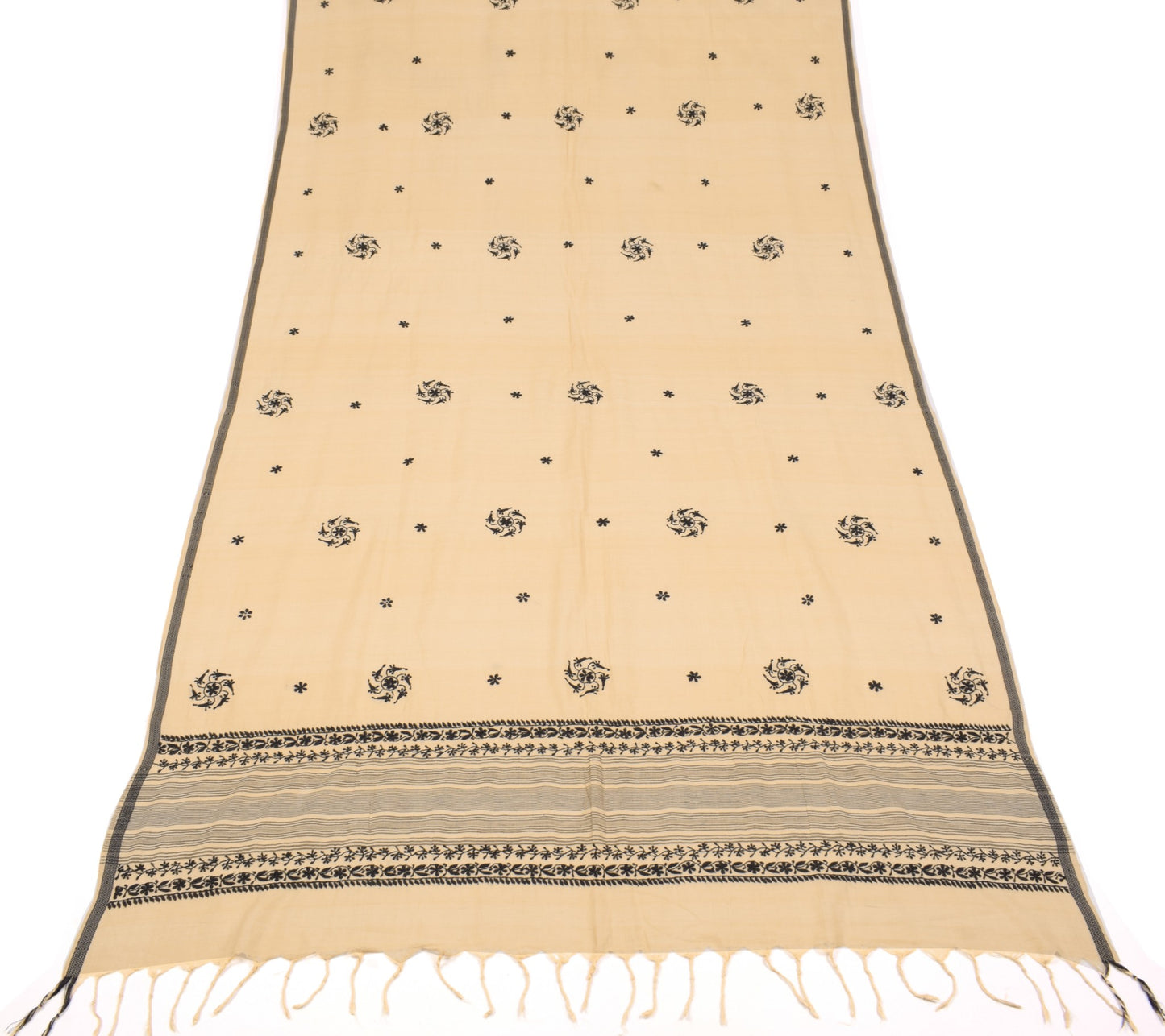 Sushila Vintage Hand Embroidered Dupatta 100% Pure Cotton Floral Soft Long Stole