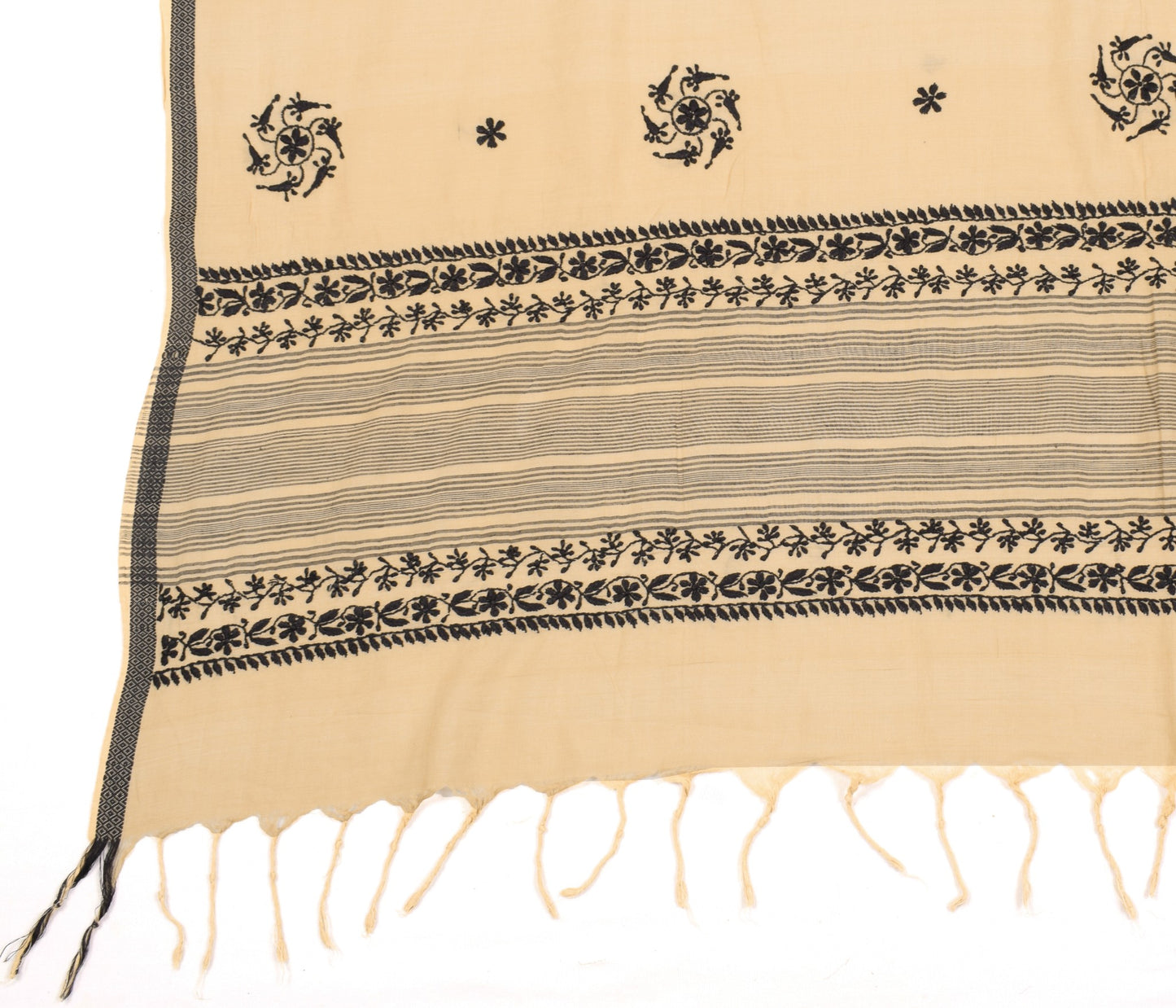 Sushila Vintage Hand Embroidered Dupatta 100% Pure Cotton Floral Soft Long Stole