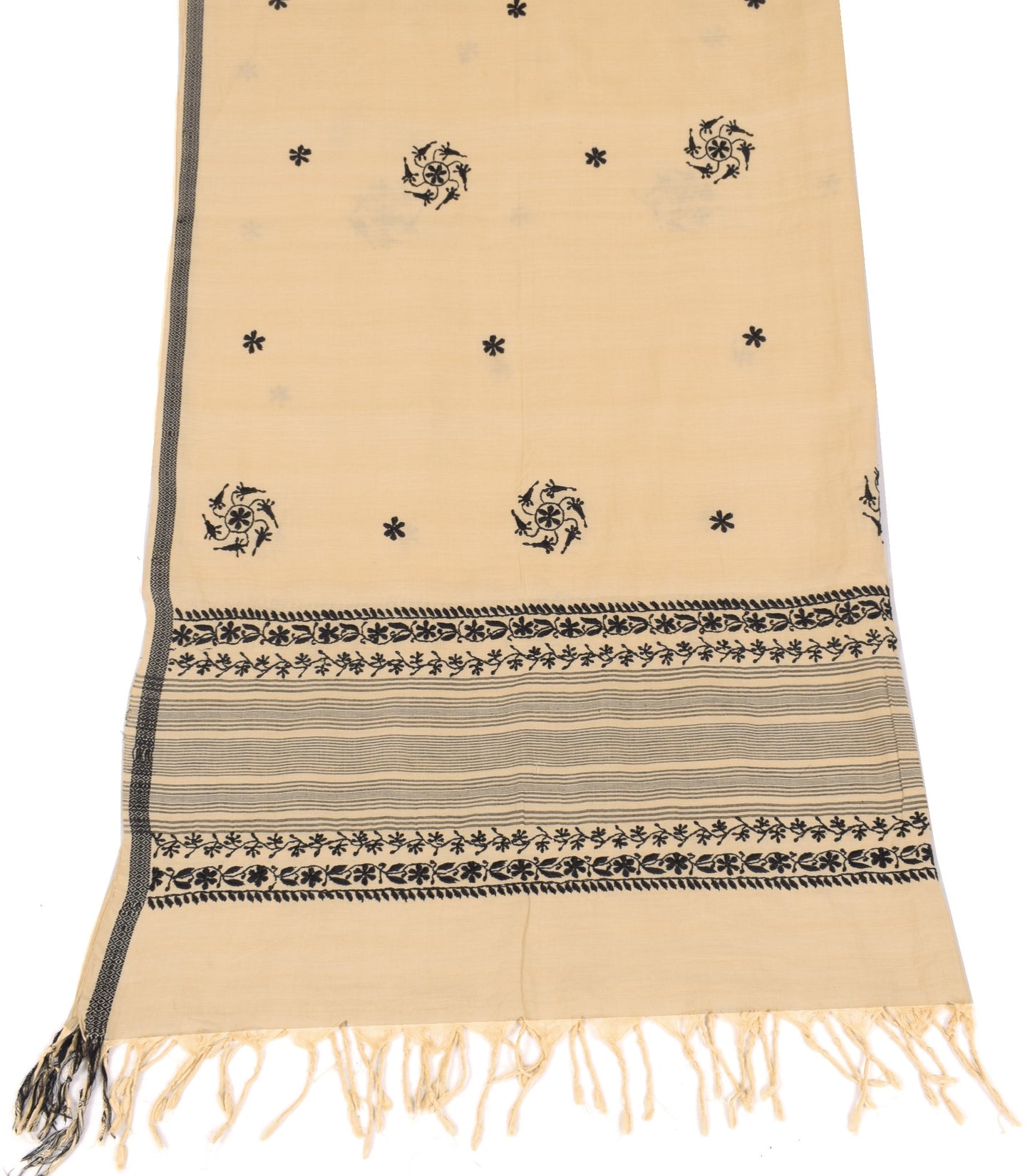 Sushila Vintage Hand Embroidered Dupatta 100% Pure Cotton Floral Soft Long Stole