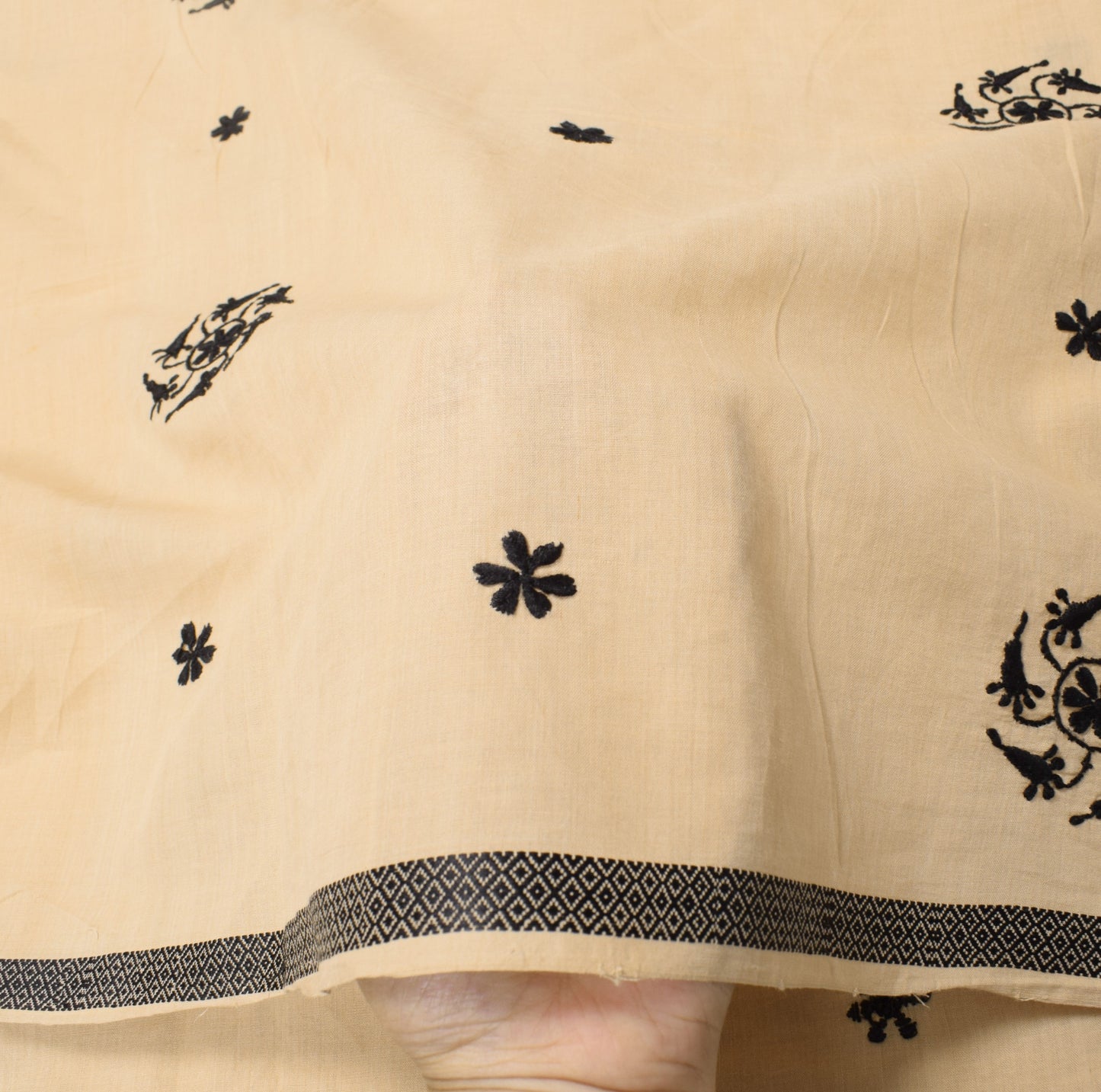 Sushila Vintage Hand Embroidered Dupatta 100% Pure Cotton Floral Soft Long Stole