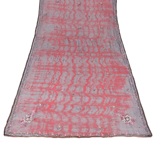 Sushila Vintage Red Black Tie-Dye Dupatta Pure Chiffon Hand Beaded Long Stole