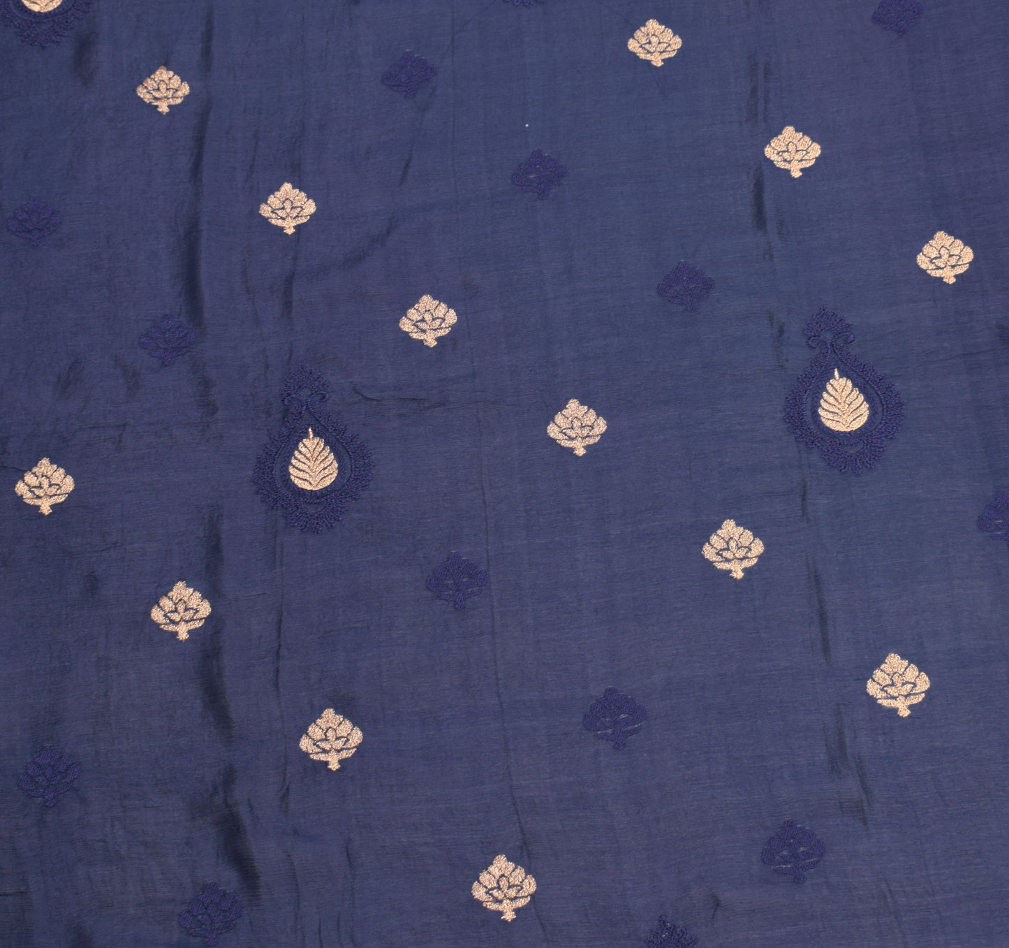 Sushila Vintage Dark Blue Embroidered Dupatta Gold Lace Pure Chiffon Long Stole