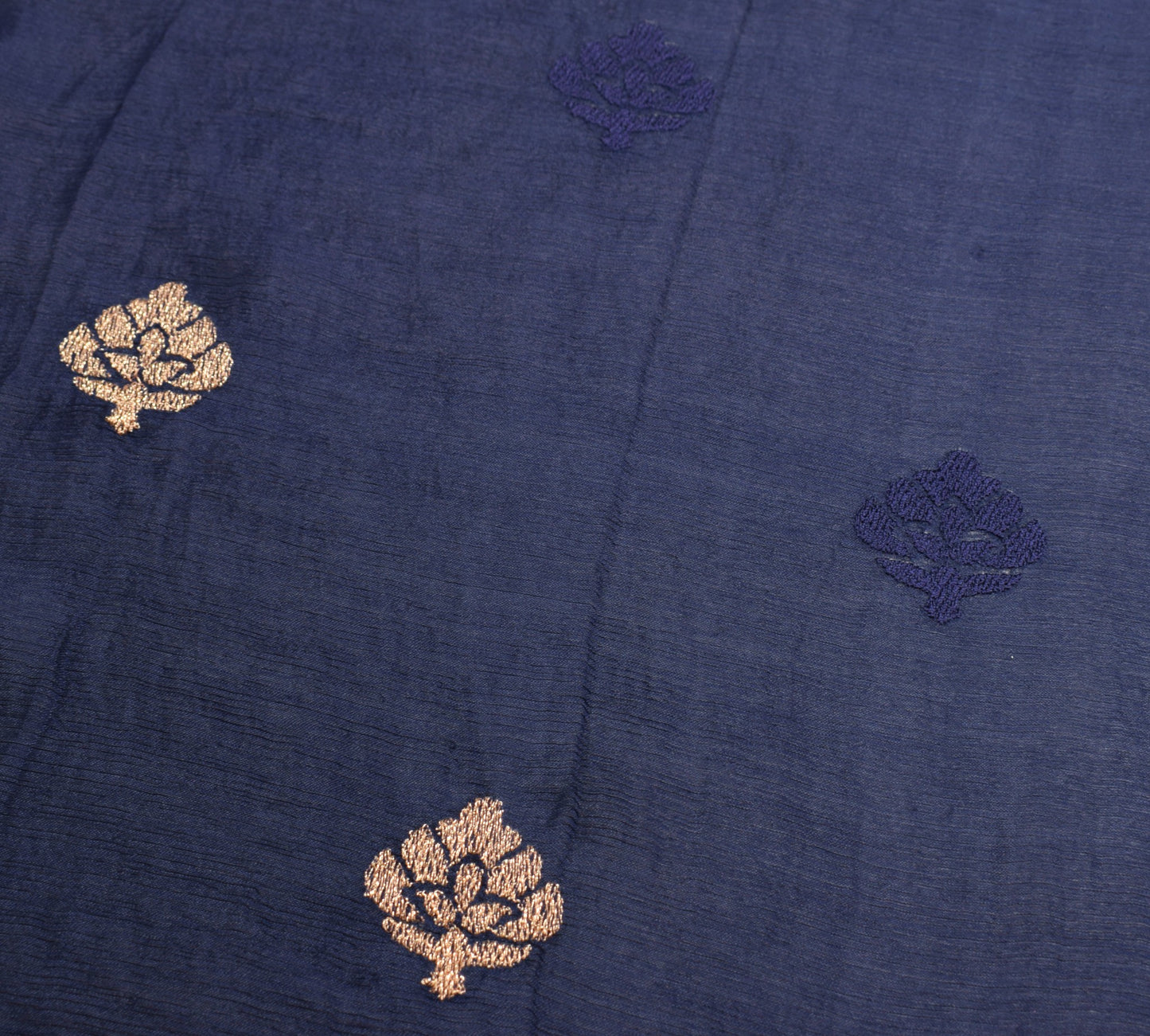 Sushila Vintage Dark Blue Embroidered Dupatta Gold Lace Pure Chiffon Long Stole