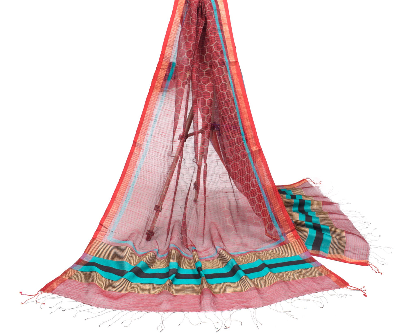 Sushila Vintage Maroon Woven Dupatta Art Cotton Silk Woven Stripes Long Stole