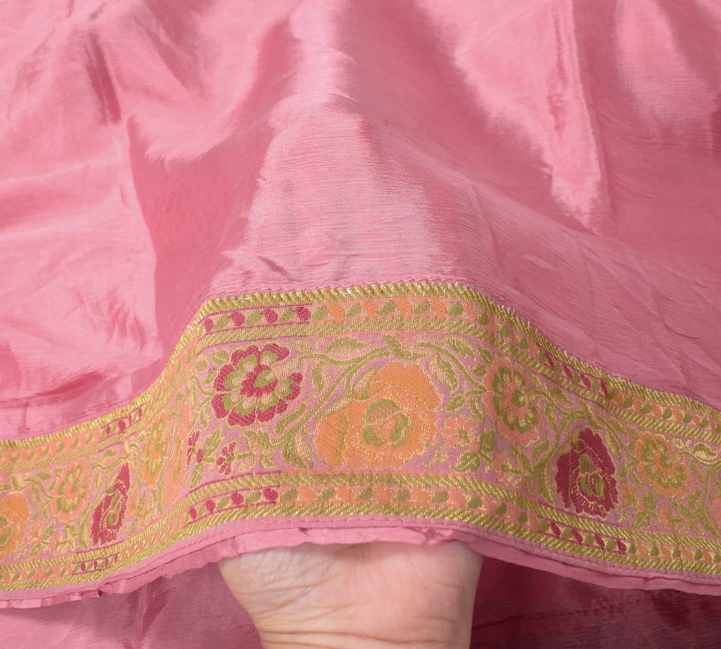 Sushila Vintage Pink Dupatta with Floral Woven Border Pure Chiffon Long Stole