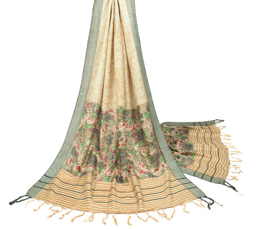 Sushila Vintage Cream Woven Dupatta Pure Woolen Printed Soft Wrap Long Stole